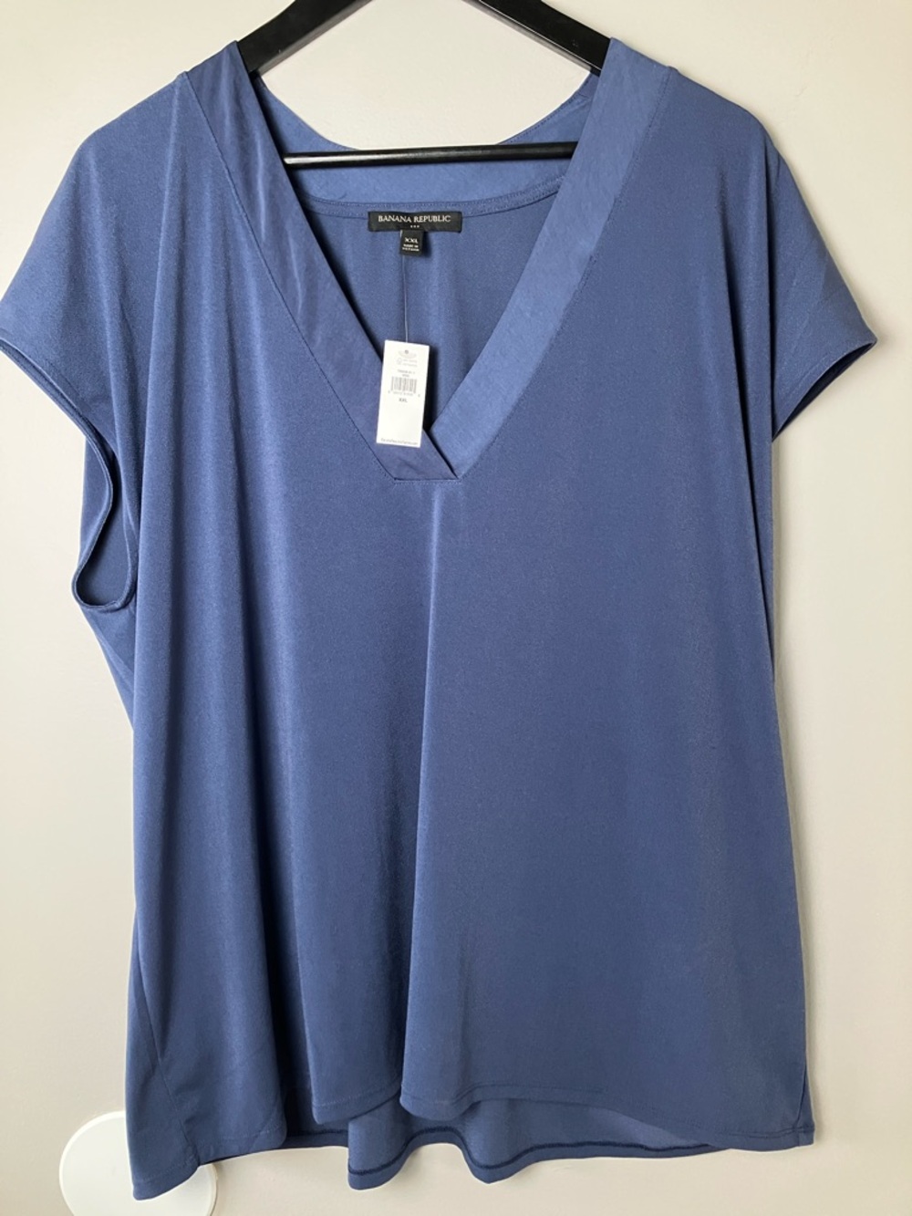 NWT Banana Republic Size XXL Blue V-Neck Blouse Short Sleeve Draped Top
